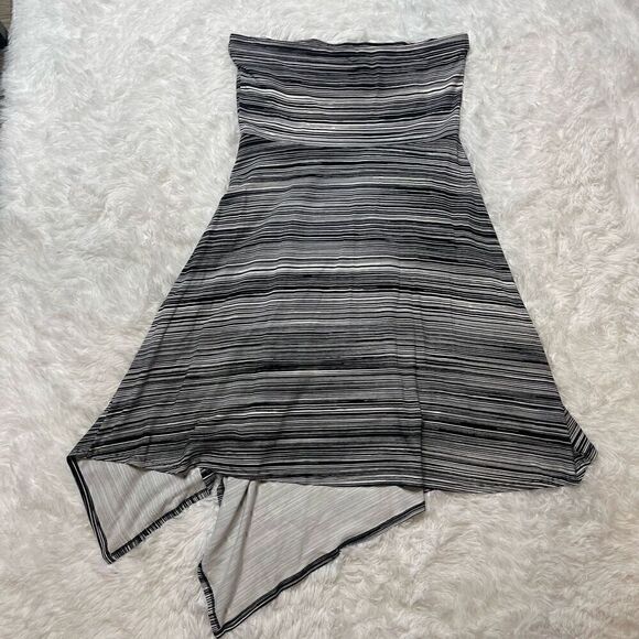 Ann Taylor Dress Strapless Jersey Stretch Cotton Stripe Asymmetrical Black White - Picture 7 of 9